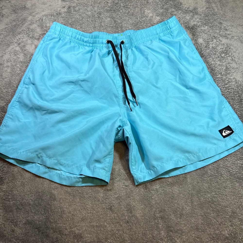 Quiksilver Mens Swim Trunks Light Blue‎ Elastic Waist Board Shorts XL 6in Inseam